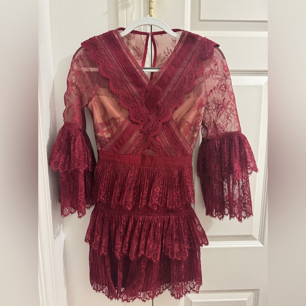 Self Portrait Elegant Lace Dress in Deep Red